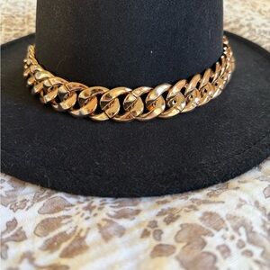 Black Hat with Gold Chain Accent